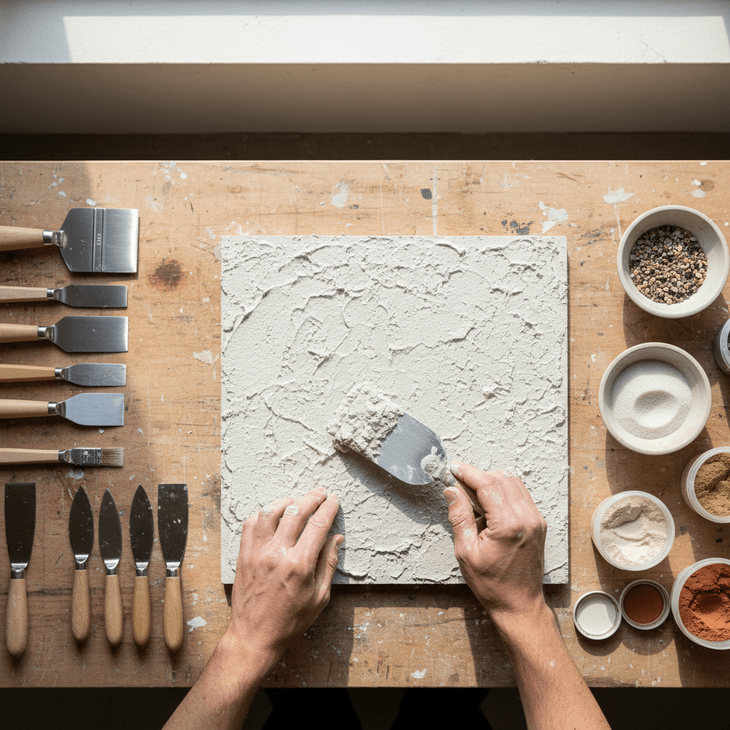 Process of developing a custom plaster finish with pigment samples