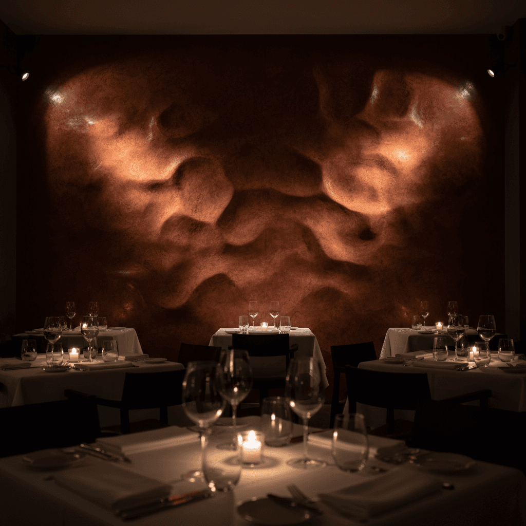Marmorino plaster accent wall in a boutique restaurant interior