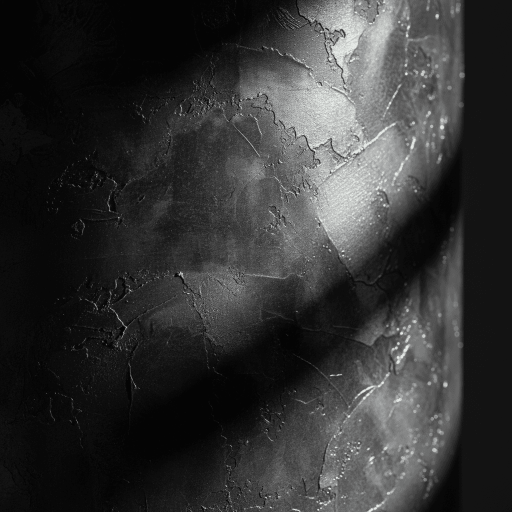 Close-up of layered Venetian plaster finish with metallic highlights