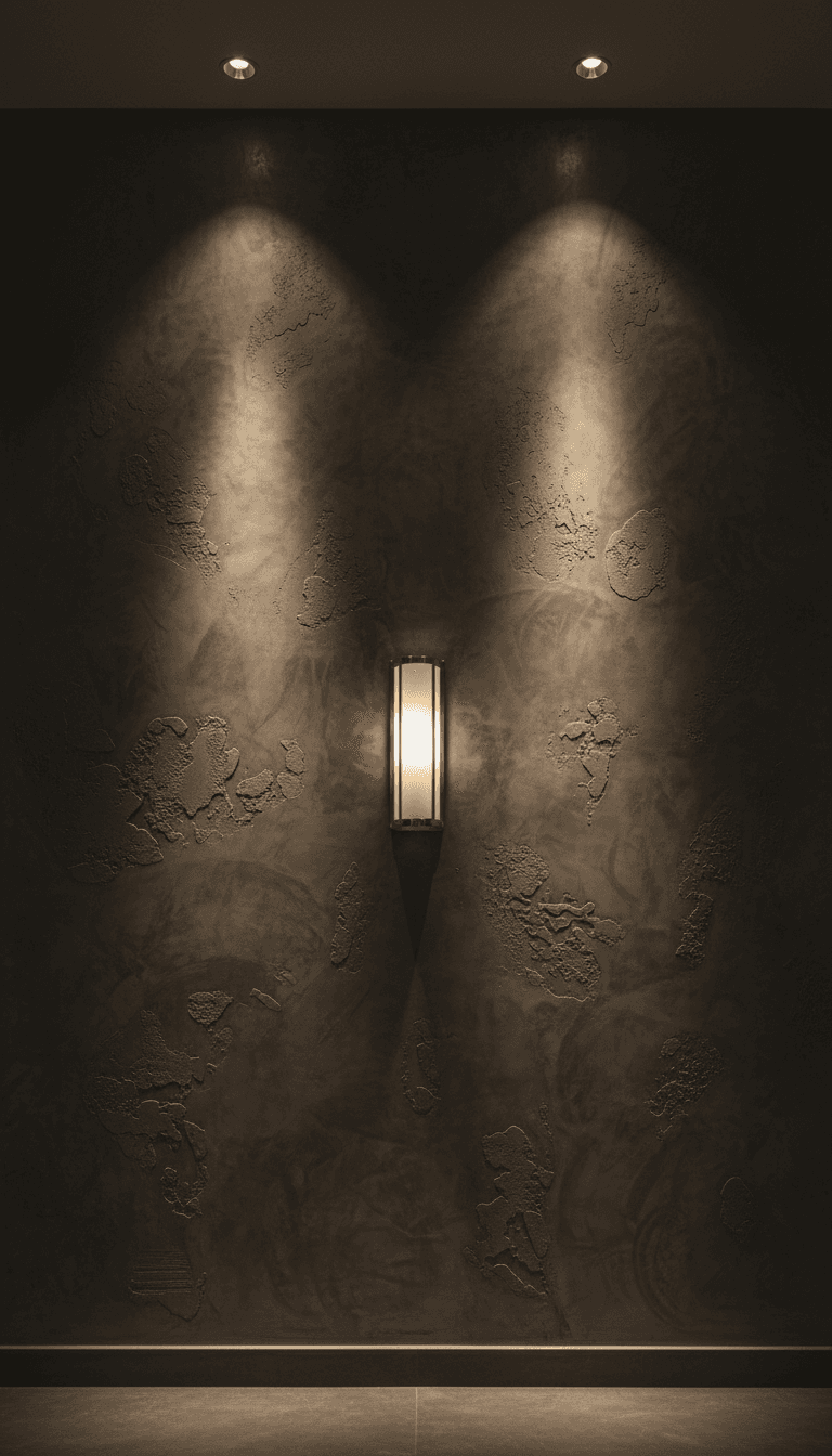 Decorative textured plaster wall in boutique hotel